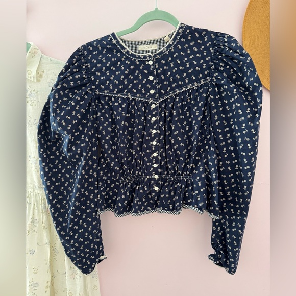 Doen Amelia Blouse in Navy & White - Picture 2 of 11